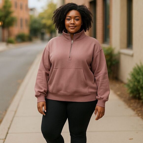 Automet Women's XL Pink Half-Zip Oversized Sweatshirt Fall Casual - Picture 3 of 6